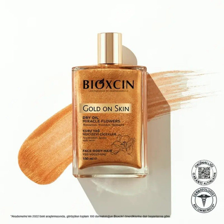 روغن مرطوب کننده و شاین صورت و بدن و مو مدل Gold On Skin حجم 100 میل اصل و اورجینال واردات قانونی از منطقه آزاد ارس